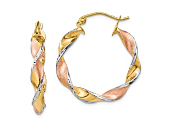 Picture of 14k Yellow Gold and Rhodium Over 14k Yellow Gold 3/4" Satin Twisted Hoop Earrings