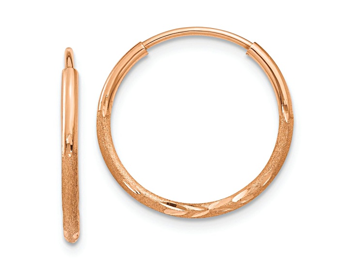 14k Rose Gold Diamond-Cut and Brushed 5/8" Endless Hoop Earrings