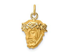 14K Yellow Gold Hollow Polished and Satin Small Jesus Medal Pendant