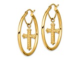 14k Yellow Gold 1 1/4" Diamond-Cut Cross Dangle Hoop Earrings