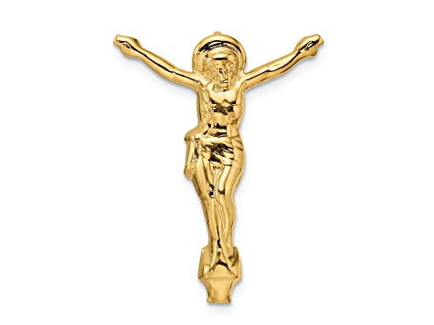 14K Yellow Gold Polished Solid Risen Christ Chain Slide Pendant
