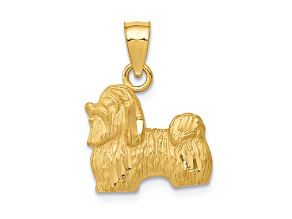 14k Yellow Gold Diamond-Cut and Brushed Shih Tzu Pendant