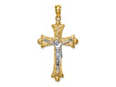 14K Yellow and White Gold Florentine Crucifix Pendant