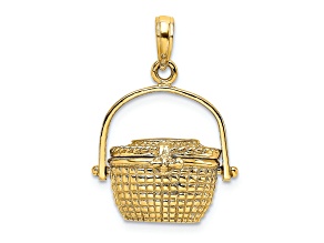 14k Yellow Gold 3D Textured Nantucket Basket with Moveable Lid Charm