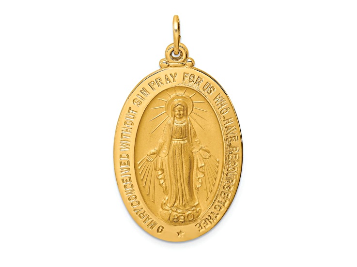 Pave Set Diamond Miraculous Medal Pendant 14K Yellow Gold