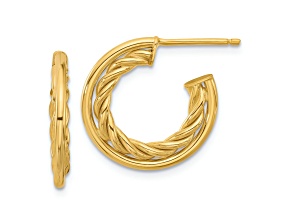 14k Yellow Gold 11/16 inch Polished and Textured J-Hoop Earrings