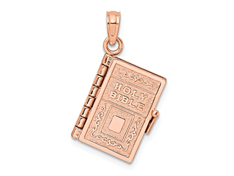 14K Rose Gold 3-D Holy Bible with Lord's Prayer Moveable Charm