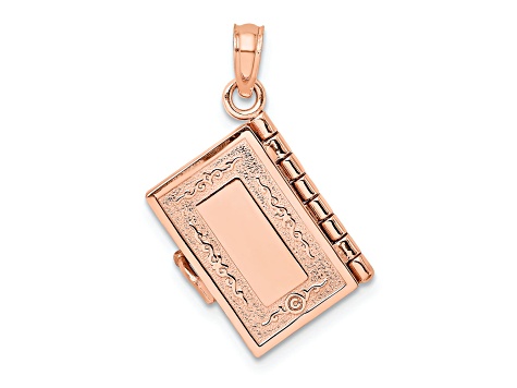 14K Rose Gold 3-D Holy Bible with Lord's Prayer Moveable Charm