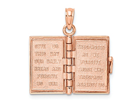 14K Rose Gold 3-D Holy Bible with Lord's Prayer Moveable Charm