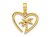 14k Yellow Gold Polished Palm Tree In Heart Pendant