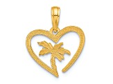14k Yellow Gold Polished Palm Tree In Heart Pendant