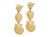 14k Yellow Gold Textured Scallop, Sand Dollar and Scallop Dangle Earrings