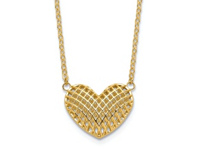 10k Yellow Gold Polished Cable Chain 3D Heart 18 Inch Necklace