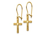 14k Yellow Gold Polished and Satin Cross Dangle Earrings