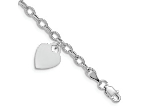 Rhodium Over 14K White Gold Dangle Heart Bracelet