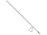 Rhodium Over 14k White Gold Polished Dangle Heart Charm Bracelet