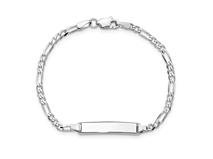 Rhodium Over 14k White Gold Children's Figaro Link ID Bracelet