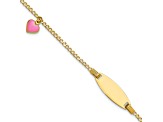 14k Yellow Gold Polished Kids ID with Pink Enameled Puffed Heart Bracelet