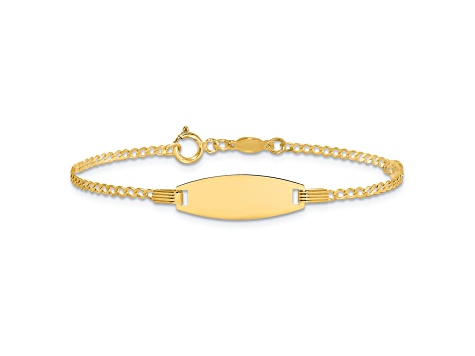 14k Yellow Gold Polished Kids ID with Pink Enameled Puffed Heart Bracelet