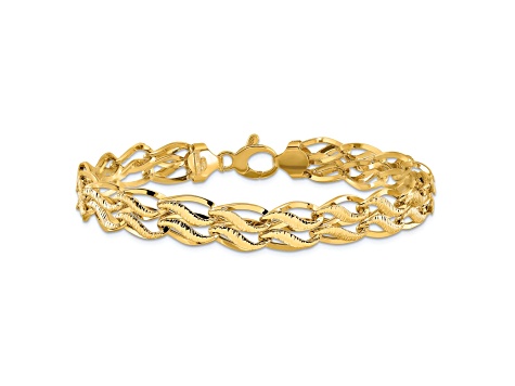 14k Yellow Gold 12mm Textured Fancy Link Bracelet