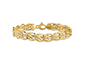 14k Yellow Gold 12mm Textured Fancy Link Bracelet