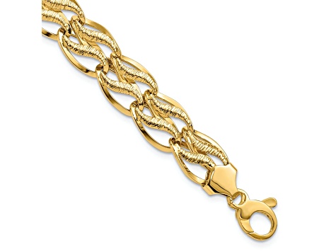 14k Yellow Gold 12mm Textured Fancy Link Bracelet