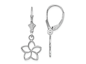 Rhodium Over 14k White Gold Polished Cut-Out Flower Dangle Earrings