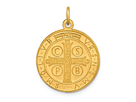 14K Yellow Gold Solid Polished/Satin Round Reversible St. Benedict Medal