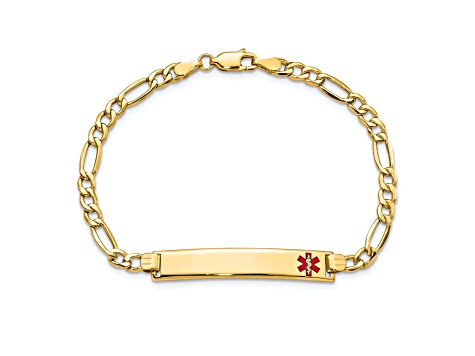 14k Yellow Gold Medical Red Enamel Figaro Link ID Bracelet