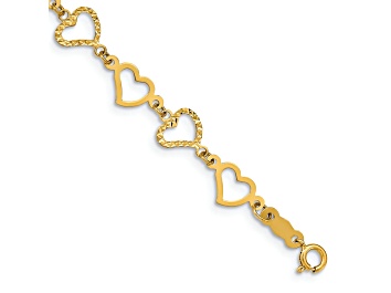 Picture of 14K Yellow Gold Flat Diamond Cut Open Hearts Bracelet
