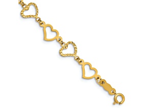 14K Yellow Gold Flat Diamond Cut Open Hearts Bracelet