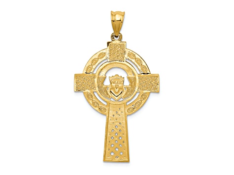14K Yellow Gold Celtic Claddagh Cross Pendant