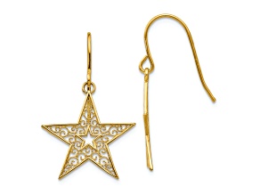 14k Yellow Gold Filigree Star Dangle Earrings
