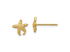 10k Yellow Gold Polished and Textured Starfish Stud Earrings