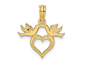 10K Yellow Gold Textured Heart with Love Birds Charm