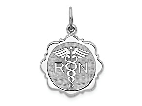 Rhodium Over 14k White Gold Textured RN Registered Nurse Disc Charm