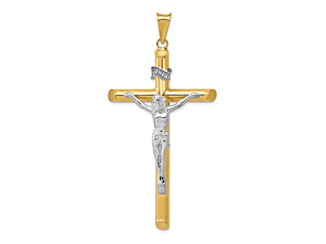 14k Yellow Gold and 14k White Gold Polished Crucifix Pendant