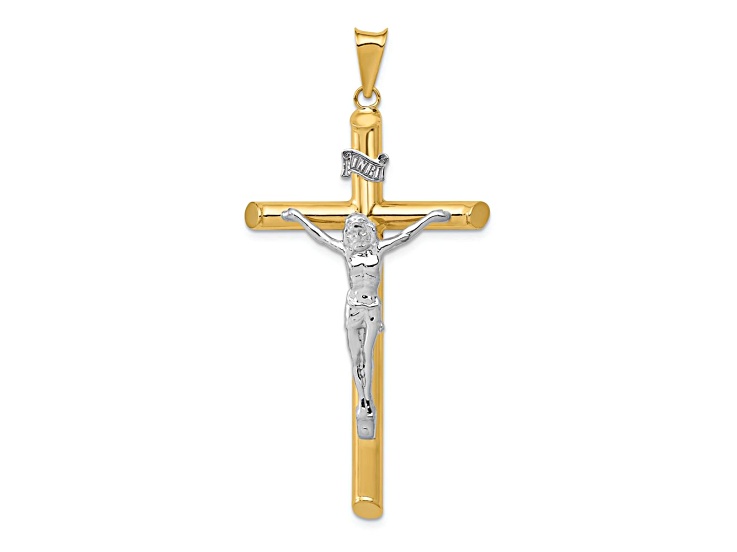 14k Yellow Gold and 14k White Gold Polished Crucifix Pendant