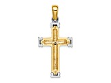 Rhodium Over 14K Two-tone Gold Scroll and Double Endcaps Cross Charm Pendant