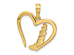 14k Yellow Gold Polished Lighthouse In Heart Pendant