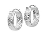 Rhodium Over 14k White Gold Diamond-Cut 15/16" Hoop Earrings