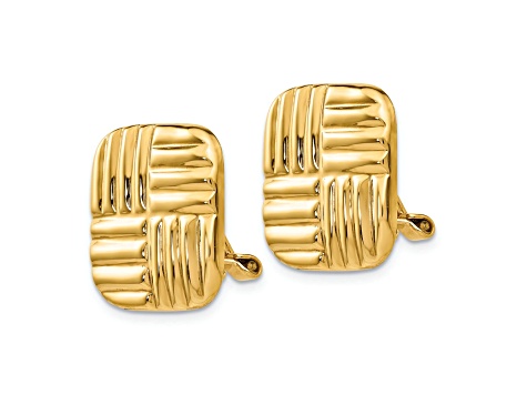14k Yellow Gold Non-pierced Basket weave Earrings