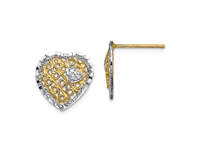 14K Two-tone Gold Filigree Heart Stud Earrings