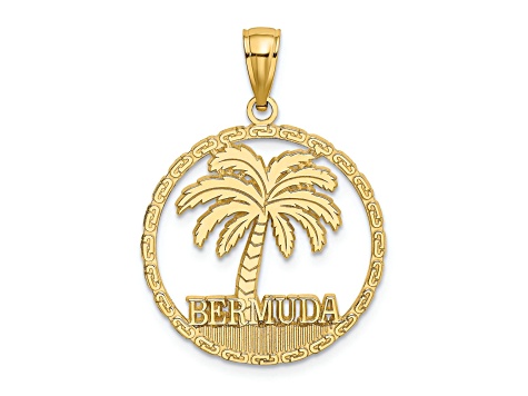 14k Yellow Gold Textured BERMUDA Palm Tree Round Charm