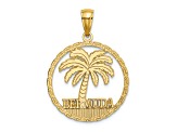 14k Yellow Gold Textured BERMUDA Palm Tree Round Charm