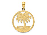 14k Yellow Gold Textured BERMUDA Palm Tree Round Charm