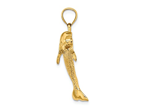 14k Yellow Gold Polished and Textured Jumping Dolphin Pendant