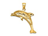 14k Yellow Gold Polished and Textured Jumping Dolphin Pendant