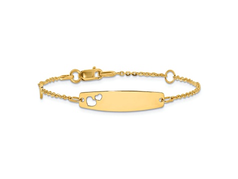 14k Yellow Gold Polished Heart Children's ID Bracelet