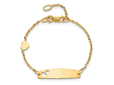 14k Yellow Gold Polished Heart Children's ID Bracelet